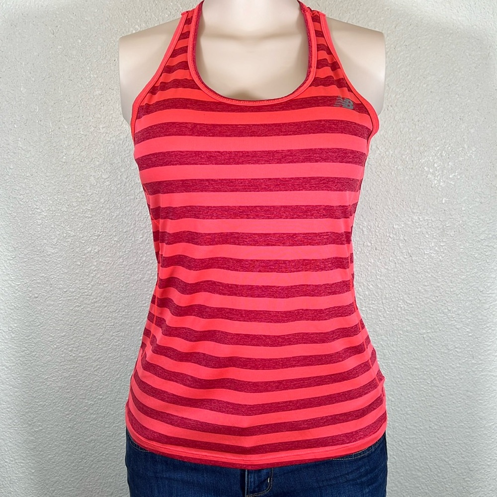 NEW BALANCE Small Women's Top Activewear Tank T-Back Double Strap Orange/Coral
